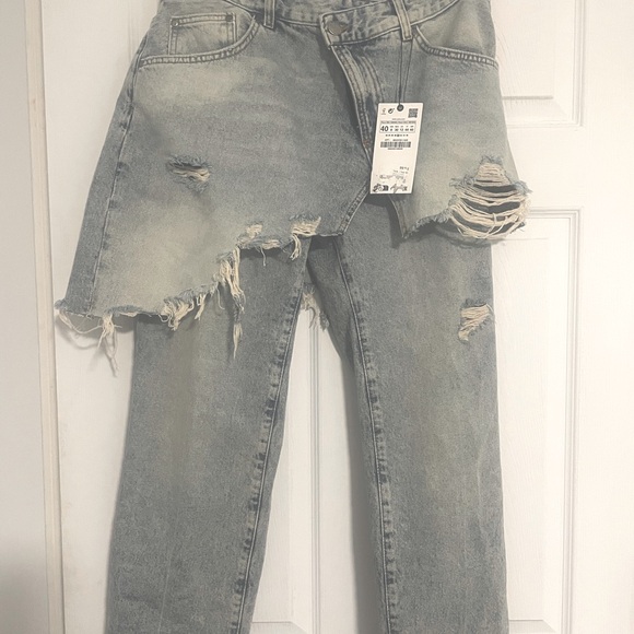 Zara NWT women's straight leg layered jeans size 40 (size 8 US) - Picture 6 of 9
